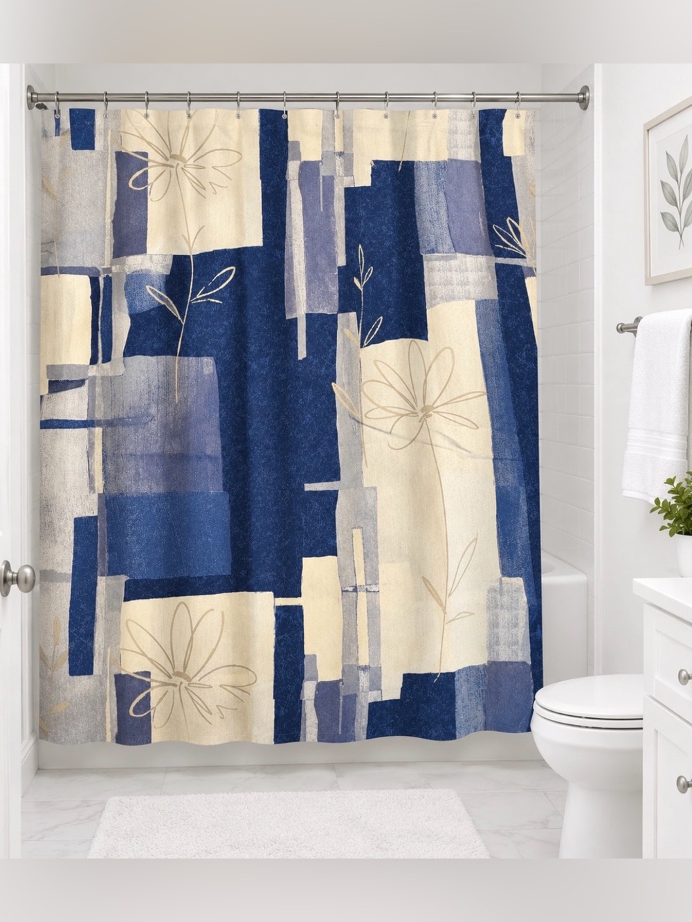 jcpenney Blue and Cream Abstract Floral Shower Curtain